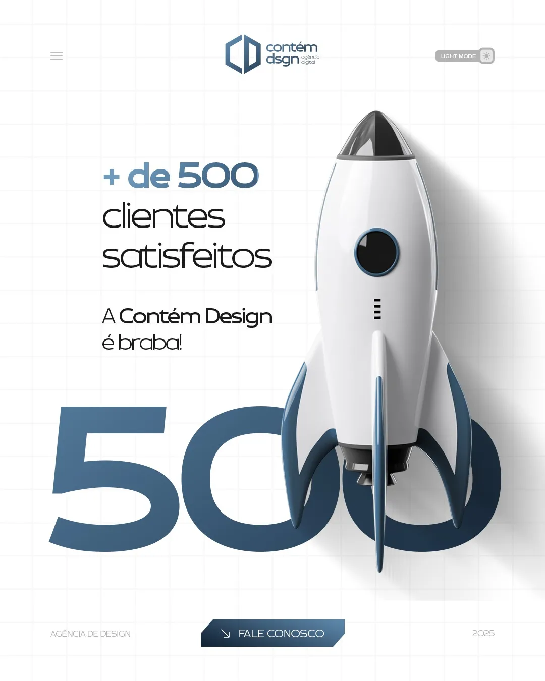 Post "+ de 500 clientes satisfeitos" com foguete, criado pela Contém Design