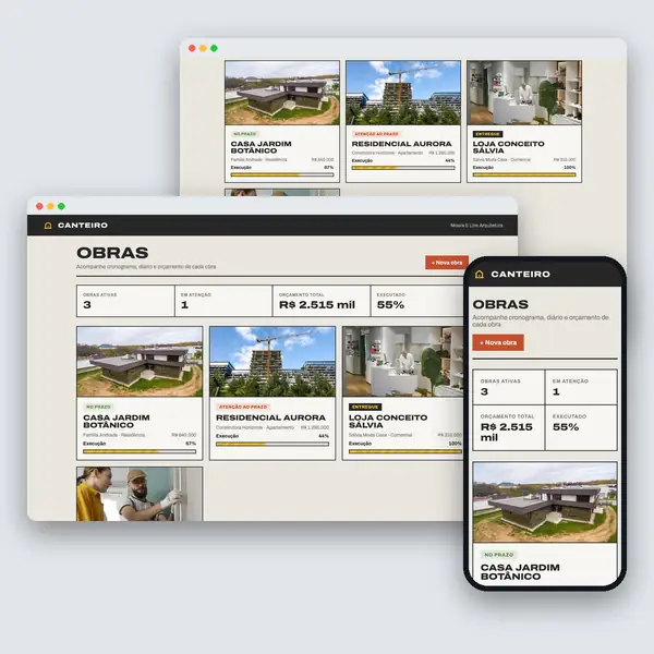 Canteiro: gestão de obras para arquitetura, desenvolvido pela Contém Design